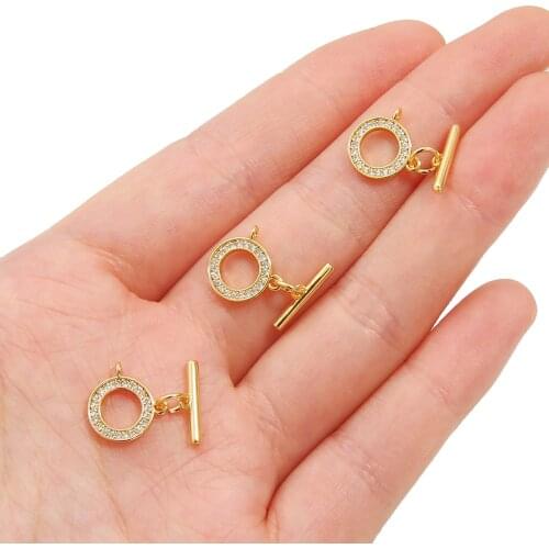 18K Gold Plated Brass Copper Toogle Clasp with Zircon Rhinestone for Women Handmade Necklace/ Bracelet Jewelry Accessories