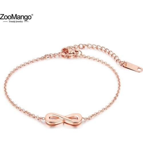 ZooMango Trendy Infinity Charm Bracelets For Girls Rose Gold Srainless Steel Classic Link Chain Female Bracelet Jewelry ZB18091