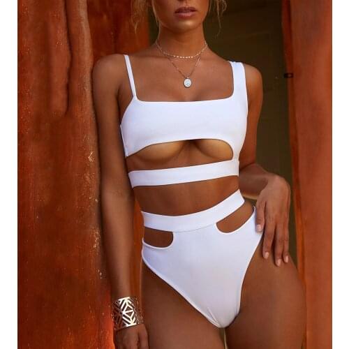 Cikini 2020 New WomenS Sexy Hollowed Out Split Back High Waist Bikini Bra Suit Beach Push Up Brazilian Swimsuit