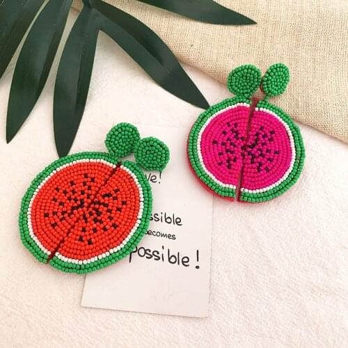 Fashion Watermelon Crystal Flower Drop Earring for Wedding Gift Bohemian Cute Party Vintage Resin Dangle Statement Earings