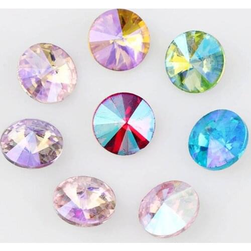 10Pcs 14mm AB Color Round Rivoli Pointed back Fancy Stone Crystal Glass For DIY Wedding Dress Jewelry Stones Beads