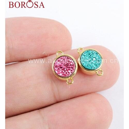 BOROSA 10PCS Natural Agates Titanium Rainbow Gems Tiny Round Connectors for Fashion Charm Bracelet ZG0360