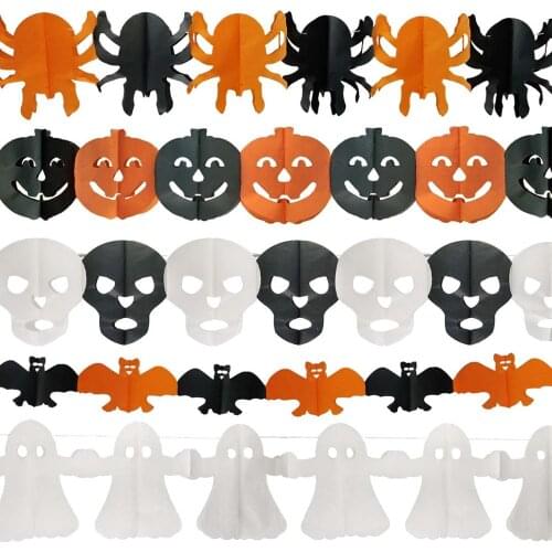 3Metre Halloween Paper Banner Horror Prop Skull Garland Ghost Hanging Flag Halloween Decoration for Haunted House Party Supplies