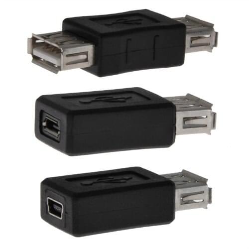 3pcs USB A Female to A Female + USB Female to Micro USB Female + USB Female to Mini 5-Pin USB Female Adapters Couplers Connector