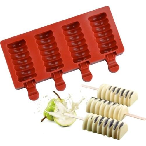 4 Cavities Ice Cream Mold DIY Kithchen Homemade Ice Lolly Moulds With Popsicle Sticks BPA Free Easy To Clean