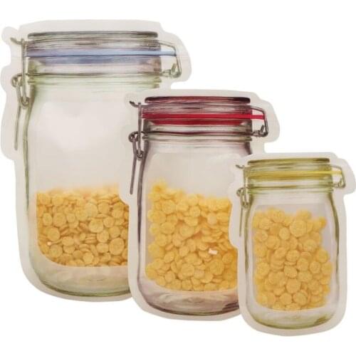 5PCS Reusable Mason Jar Bottles Bags Nuts Candy Cookies Bag Seal Fresh Food Storage Bag Snacks Zipper Sealed Kitchen Organizer