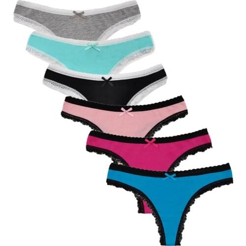 6 Pcs / Lot Women Sexy Low Rise G String Sexy Lace Thongs Underwear 7415