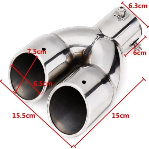 63mm Double Outlet Stainless Steel Chrome Car Muffler Exhaust Pipe Tip End Trim Modified Tail Throat Car Liner Pipe Silver Tools