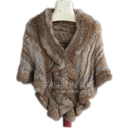 7COLORS Product real rabbit fur knitted cape ruffle hem rex rabbit fur cloak cape Women Genuine Knitted Fur Cape Shawl Wrap