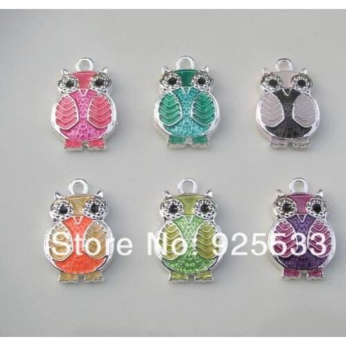 Free shipping 50pcs per lot 20*13mm Mix Color Charms Owl Pendants DIY Jewelry Components