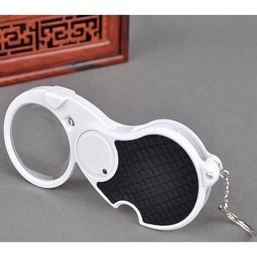 Free Shipping 5x LED Portable Reading Magnifier Folding Section Handheld magnifying Glass with Lights Pocket Loupe