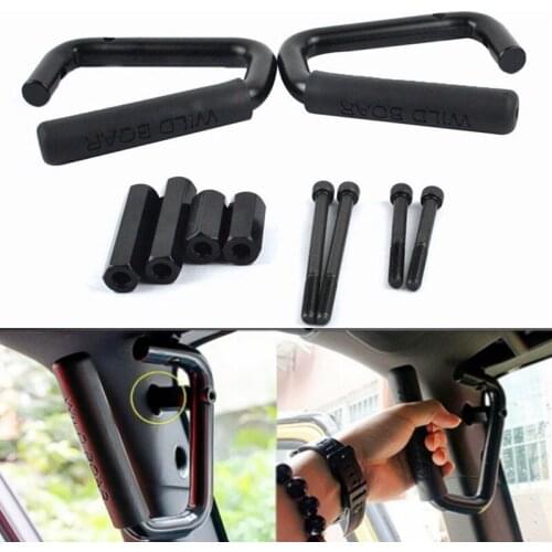 Black Grab Bar Front & Rear Hard Mount Solid Steel Wild Boar Grab Handle For Jeep Wrangler Rubicon JK 2 & 4 Door 2007-2016