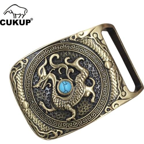 CUKUP The Chinese Old Ifeng & Dragon Turquoise Decorative Brass Buckle Metal 3.7-3.9cm Wide Belt Buckles Only for Men BRK061