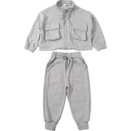 Kids clothes Sets Children Girls Coat + Pants New 2021 Fashion Long Sleeve Grey Black
