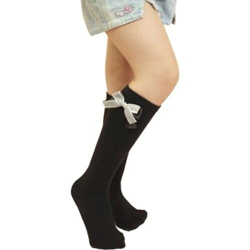 Children Kid Girls Solid Knee High Socks Toddler Girl Bow Knot Autumn Winter Cute Cotton Non-slip Socks Leg Warmer 3-10Y