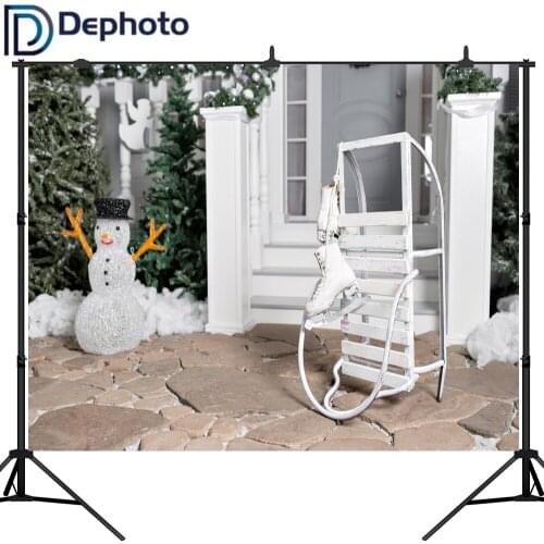Dephoto Photocall Background Product Snowman Christmas Outdoor scene Skate shoes sled holiday Photography photo Backdrop
