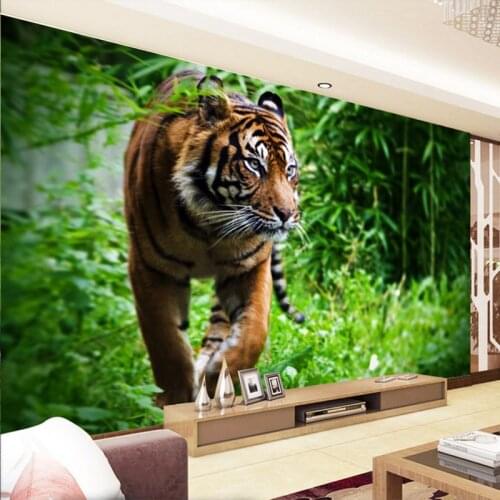 Photo Wallpaper 3D Stereo Tiger Forest Green Tree Murals Wallpapers Living Room TV Backdrop Wall Home Decor Papel De Parede 3 D