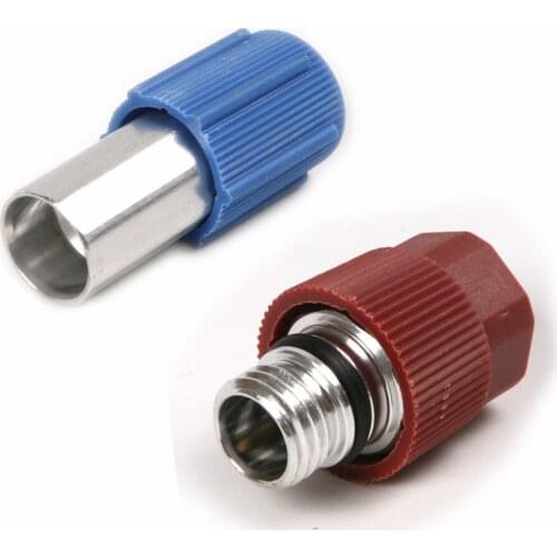 Hot 2Pcs Red Blue 7/16 to 3/8 Conversion Adapters R12 to R134a High/Low Voltage AC Fitting for Automobiles Air Conditioning