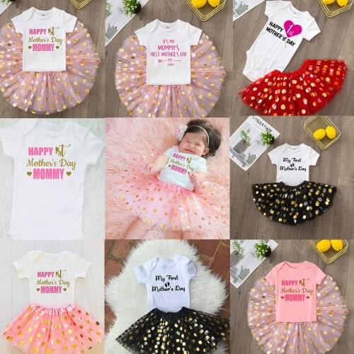 Happy First Mothers Day 2020 Newborn Baby Girls Princess Dress + T Shirt 2 Pcs Set Tutu Dress Sets Clothing Sets Fashion Suits