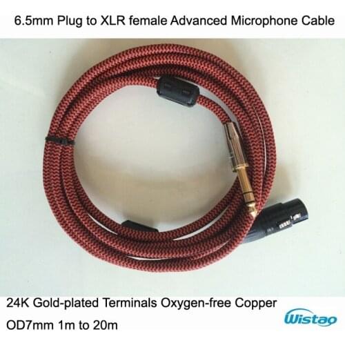IWISTAO 6.5mm Plug to XLR female Microphone Cable 24K Gold-plated Terminals Oxygen-free Copper OD7mm HIFI Audio Free Shipping