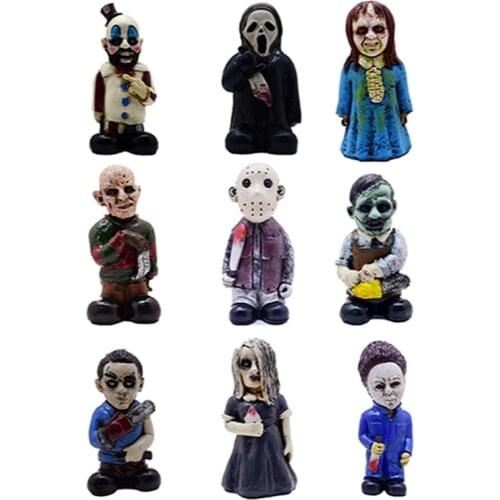 Horror Movie Garden Gnomes Statues Creepy Halloween Undead Sculpture Resin Dwarf Clown Figurines Ornaments for Garden Lawn Decor