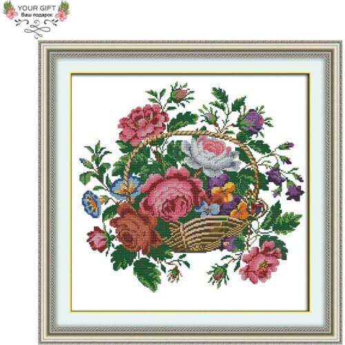Joy Sunday H710 14CT 11CT Counted and Stamped Home Decoration Beautiful Flower Basket Needlework Embroidery Cross Stitch kits