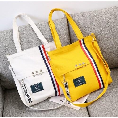 KANDRA Solid Color Canvas School Bags Womens Shoulder Bag Crossbody Handbag Casual Tote Reusable Grocery Zipper Shopping Bags