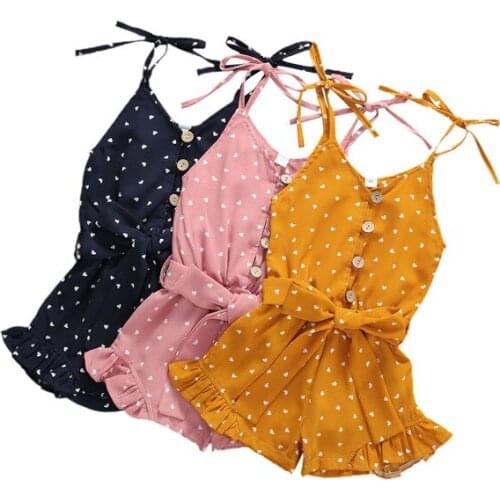 Toddler Girls Summer Clothes Kids Girls Sleeveless Heart Print Button Romper Jumpsuit One-Pieces Overalls Newborn Infant Outfits