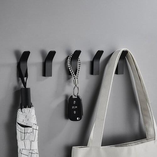 Punch-free Robe Hooks Black Bathroom Hook for Towels Wall Mounted Decoration Coat Hooks Rack Clothes Hangers Aluminum