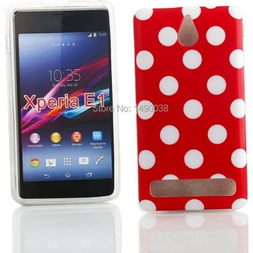 Hot Sale Lovely TPU Polka Dots Style Back Skin Cover Case For Sony Xperia E1 Soft Phone Case Free