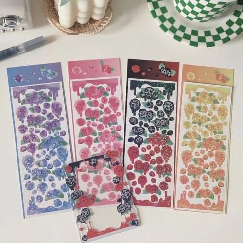 Kawaii Rose Flower Laser Stickers Scrapbooking Decoration Album Diary Journal Collage DIY Stationery Sticker School Supplies