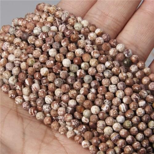 Trendy 15'' Small Faceted Natural Wood Texture Strip Stone Beads For Diy Bracelet Necklace Jewelry Making Accessories 3/4MM