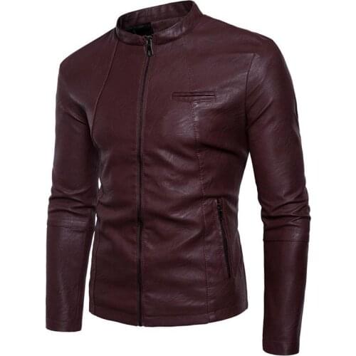 Mens Korean Style Stand-Up Collar Plus Size Thick Casual Leather Fashion Trend High-Quality Leather Coat Slim Jacket