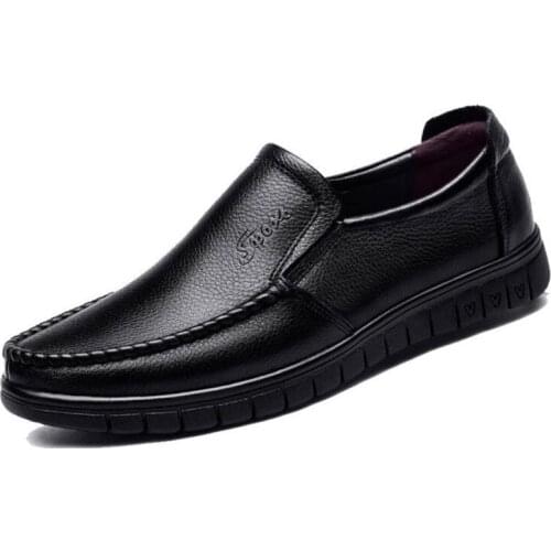 Genuine Leather Mens Casual Shoes Summer Slip-on Basic Male Flat Dress Shoes Waterproof Mens Genuine Leather Shoes