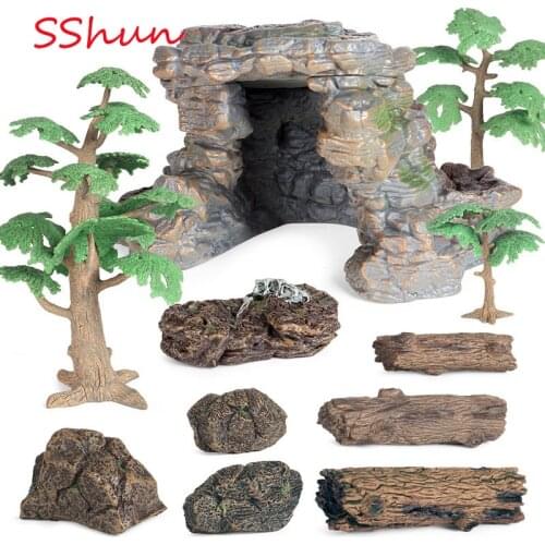 New Collection Simulation desktop sand table scene plastic stone tree stump model dinosaur animal landscape decoration ornaments