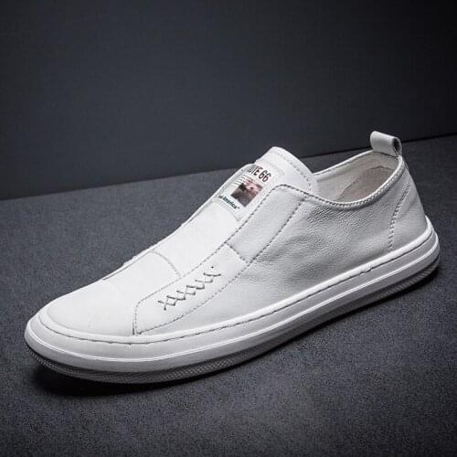 New Leather Loafers Shoes Men Sneakers Casual Male Footwear Fashion Brand White Shoes Mens Cow Leather White Sneakers T3-07