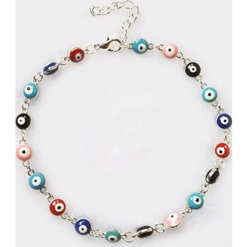 2017 New Arrival Handmade Enamel Turkey Evil Eye Beads Beaded Charm Anklet 2 Options Half and Full Colorful Anklet for Women