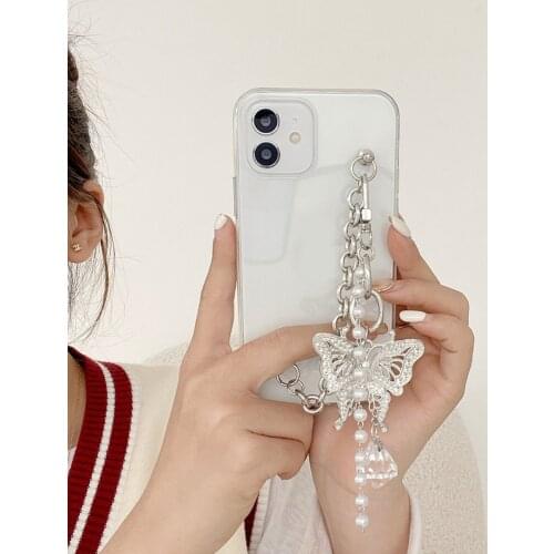 For iPhone 12Pro Max Transparent butterfly Wrist Chain Phone case For iPhone 11 PRO 12 7 8 Plus XR XS Max 12 mini silicone cover