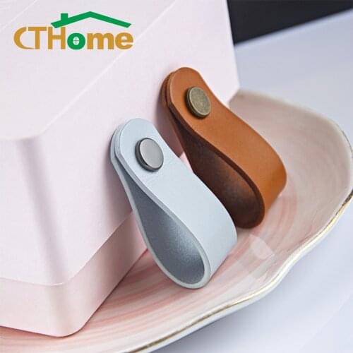 1 PC Brass Cowhide Leather Furniture Knob Pull Handle and Knobs for Doors Cabinet Chest Drawer Suitcase Handles with Screws