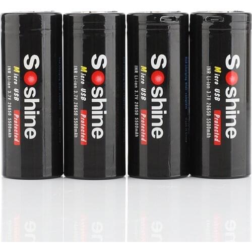 Soshine 3.7V 5500mAh 26650 Battery usb charging port rechargeable battery with Protecte batteries Micro-USB