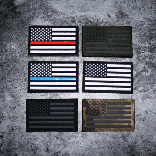 America Flag Reflective Nylon Patch IR Chapter Black US Military Tactical Badge Dark Safety Biker Stripes For Backpack Clothes