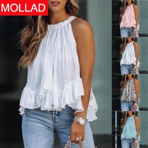 2021 Spring and Summer New Europe and America Cross Border Backless Ruffled Sleeveless Casual Top Women Summer shirt