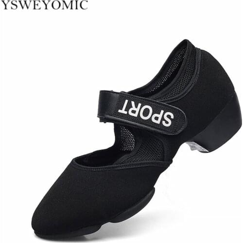 New Sneakers Latin Salsa Dance Shoes Women meduim heel Sport Rubber Outsole in Split Dance Shoes For Girls