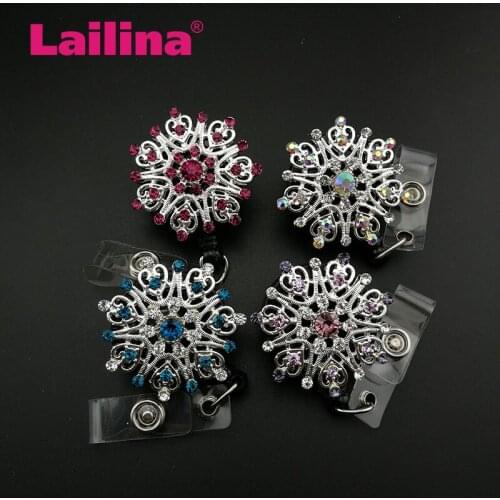 10pcs/lot Glitter Retractable Flower Round Shape ID Badge Holder