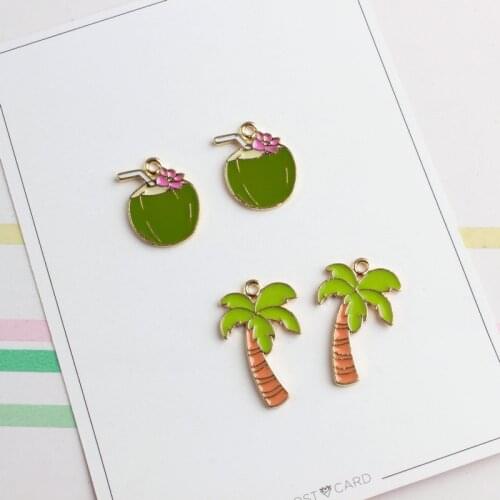 10pcs/pack Pendant Gold Color Tone Alloy Jewelry Enamel Coconut Palm&Trees Shape Charms Dangle For DIY Jewelry Accessories