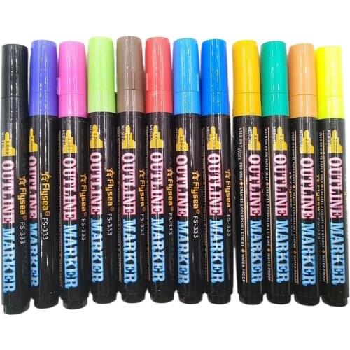 12 Color Card Writing Drawing Double Line Outline Pen Highlighter Marker Pen