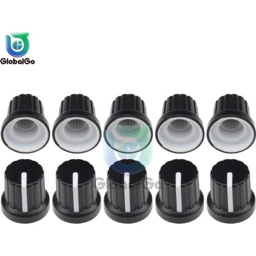 20pcs/Lot 6mm Shaft Hole Dia Plastic Threaded Knurled Potentiometer Knobs Caps DIY Potentiometer Accessories