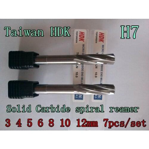 3 4 5 6 8 10 12mm 7pcs/set Taiwan HDK Solid Carbide spiral reamer Chucking Reamer Precision H7 +0.005-0.012mm