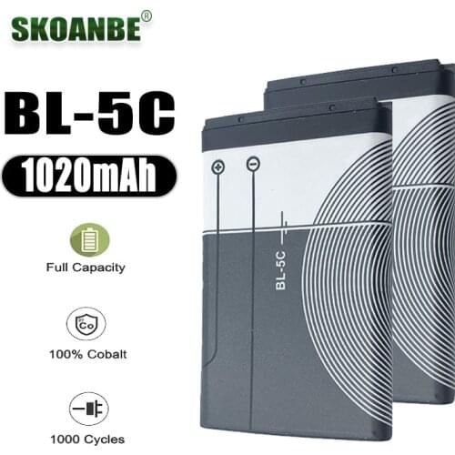 SKOANBE BL-5C Battery 1020mAh 3.7V Rechargeable li-ion battery BL5C Free shipping