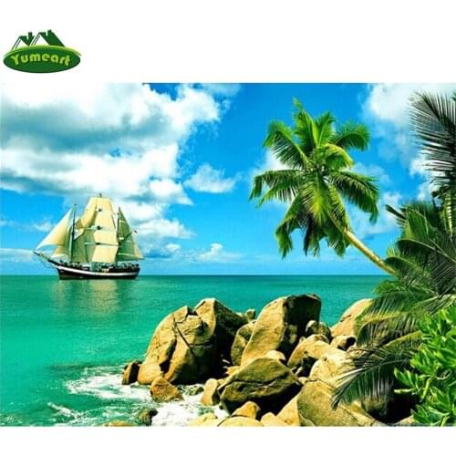 5D Diy Diamond Painting By Number Crystal Embroidery Sea Landscape Diamond Painting Cross Stitch Mediterranean Style Home Decor